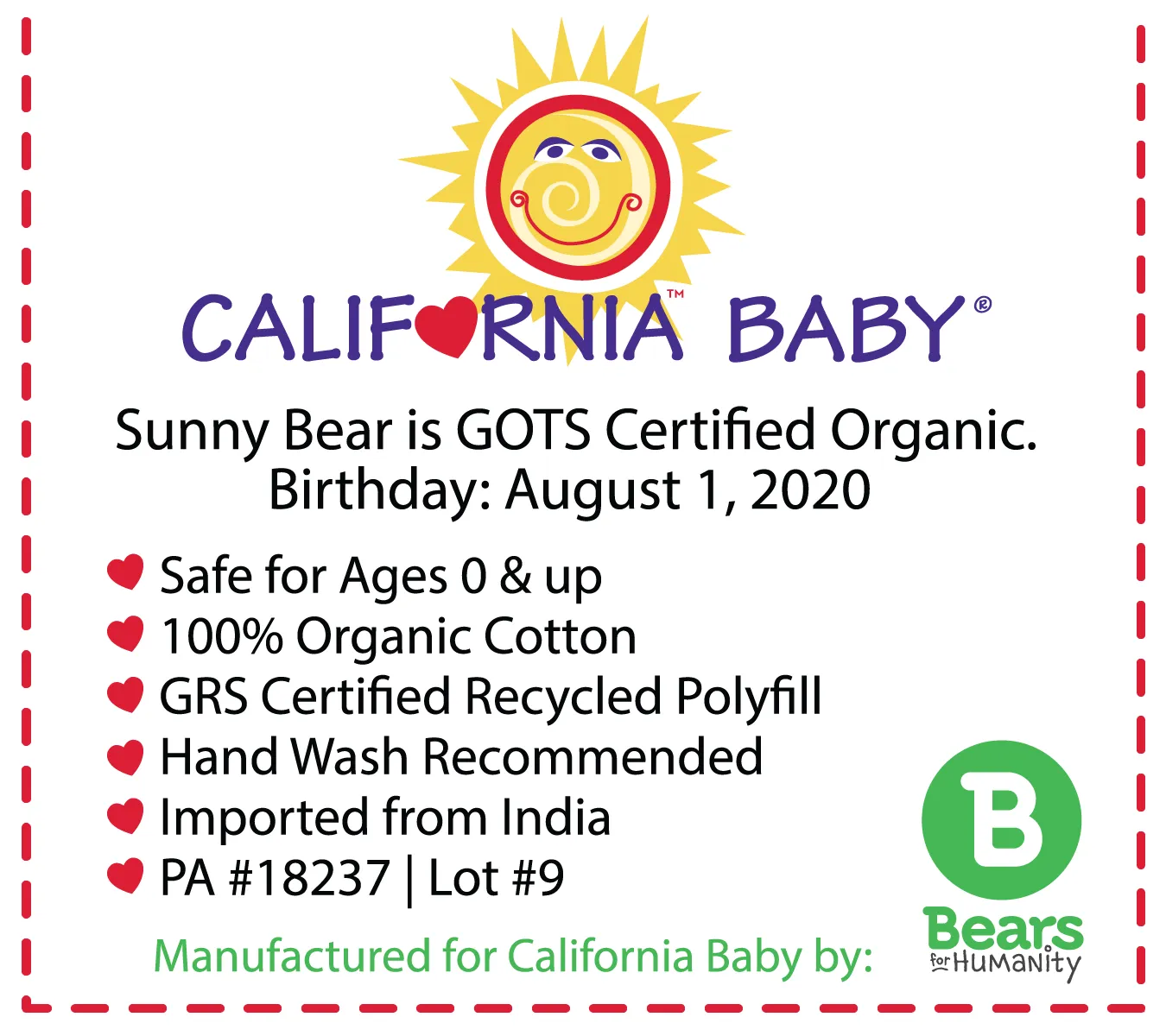 (Certified Organic Cotton)™ Sunny Teddy Bear