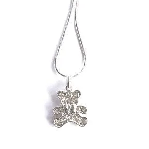 Children's 'Diamante Teddy Bear' Silver Plated Necklace