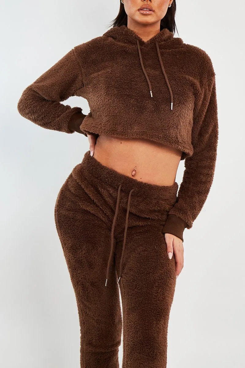 Chocolate Cropped Teddy Hoodie - Amyia