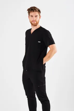 CLASSIC V-NECK WITH SIDE POCKETS MEN'S SCRUB TOP (BLACK)