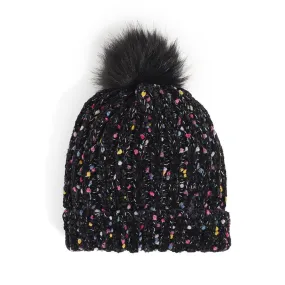 COCO & CARMEN SPECKLED CHENILLE HAT BLACK