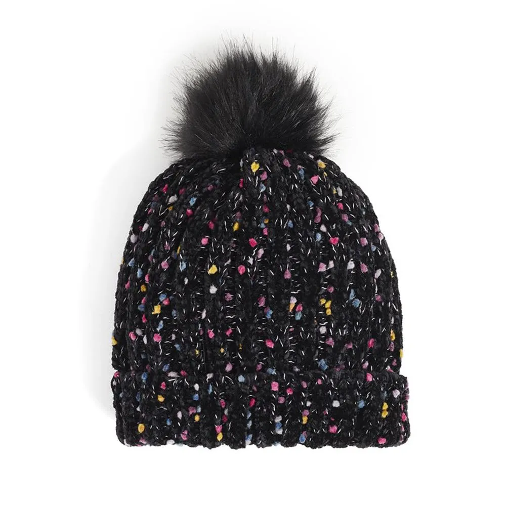 COCO & CARMEN SPECKLED CHENILLE HAT BLACK