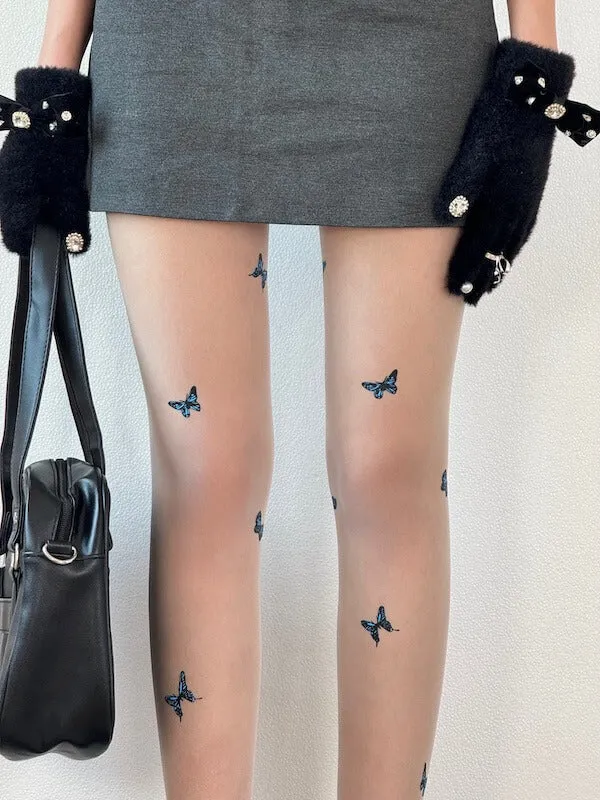 Coquette blue butterfly tights