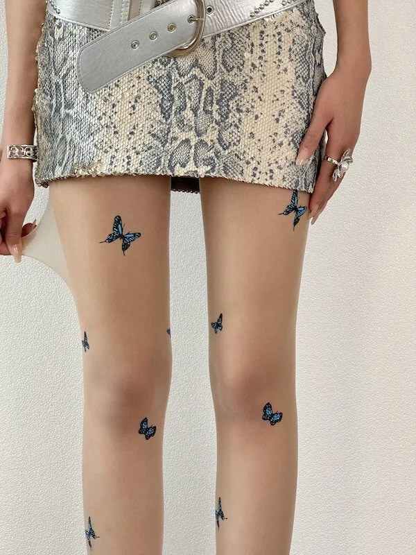 Coquette blue butterfly tights