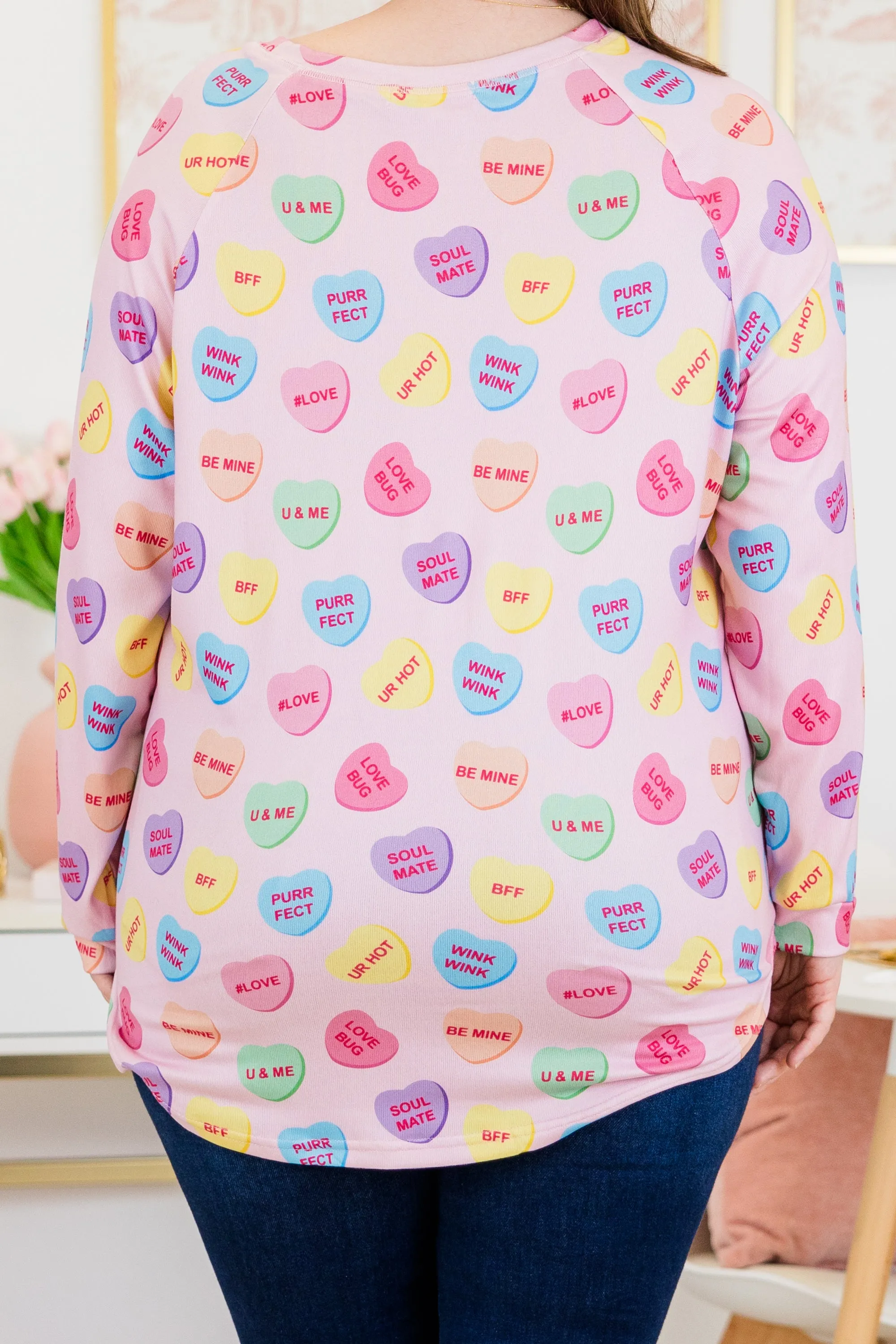 Curved Hem Slouchy Dolman Tunic, Conversation Heart