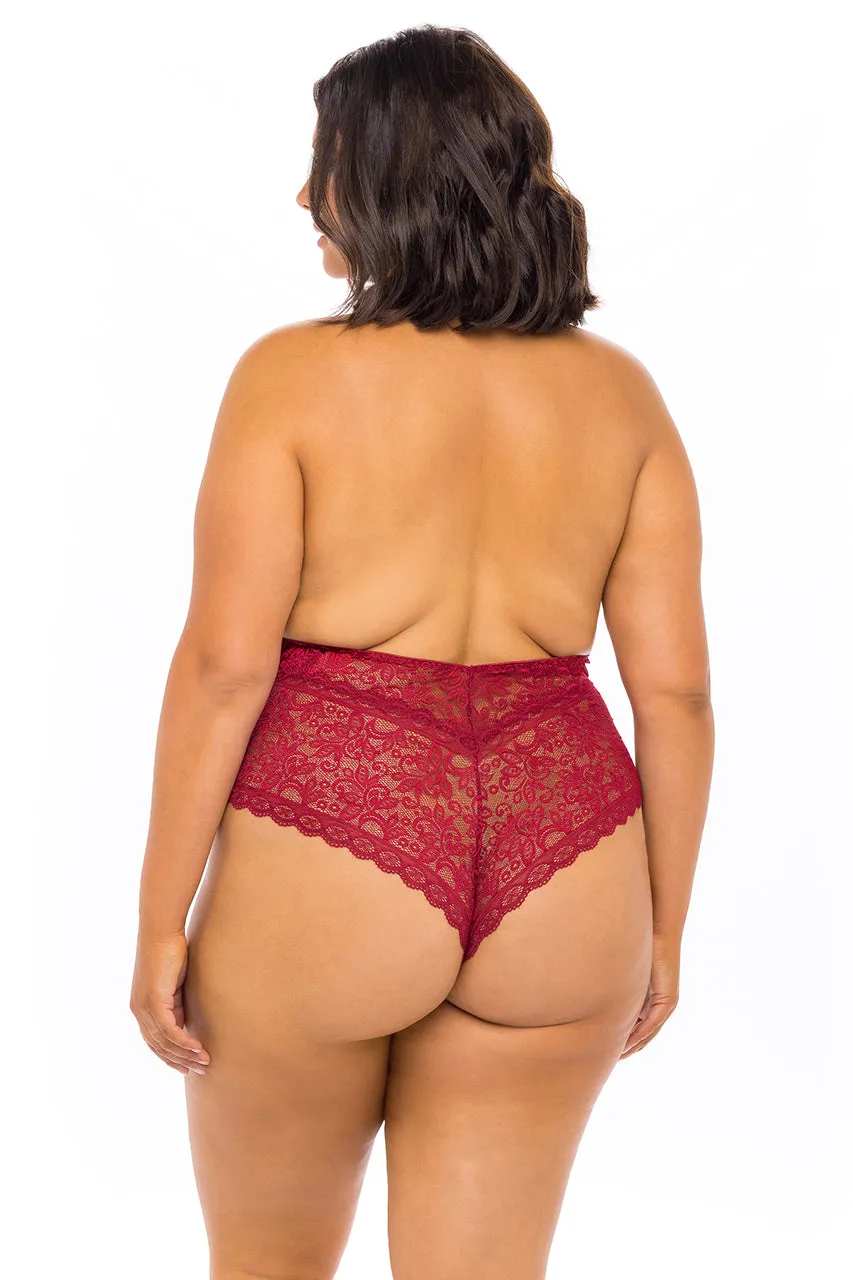 Curvy Allison Lace Teddy - RHUBARB