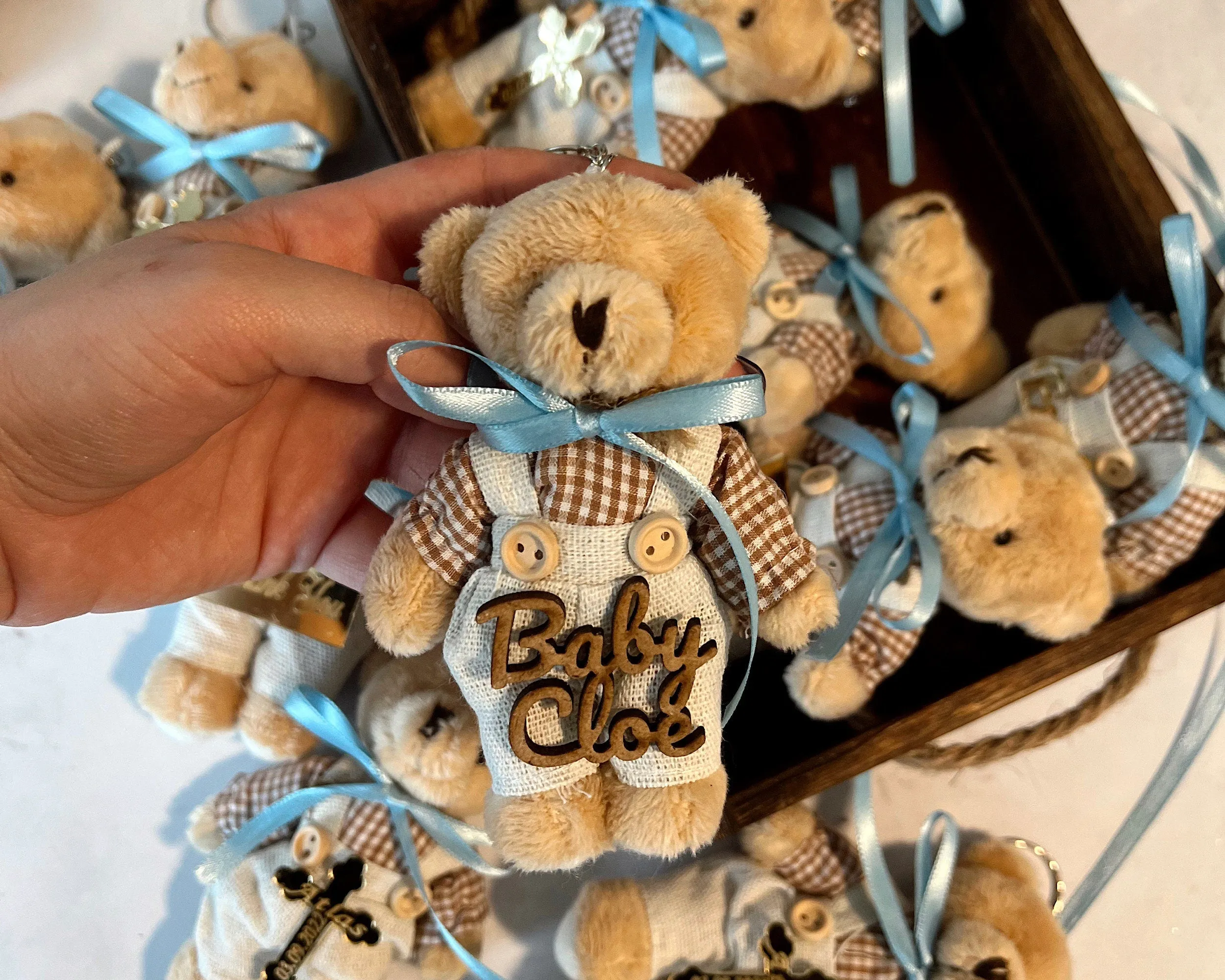 Custom Teddy Bear Baby Shower Favors, Baptism Favors for Boy, Teddy Bear Keychain, Baby Shower Decor, First Birthday Party, Baptism Party