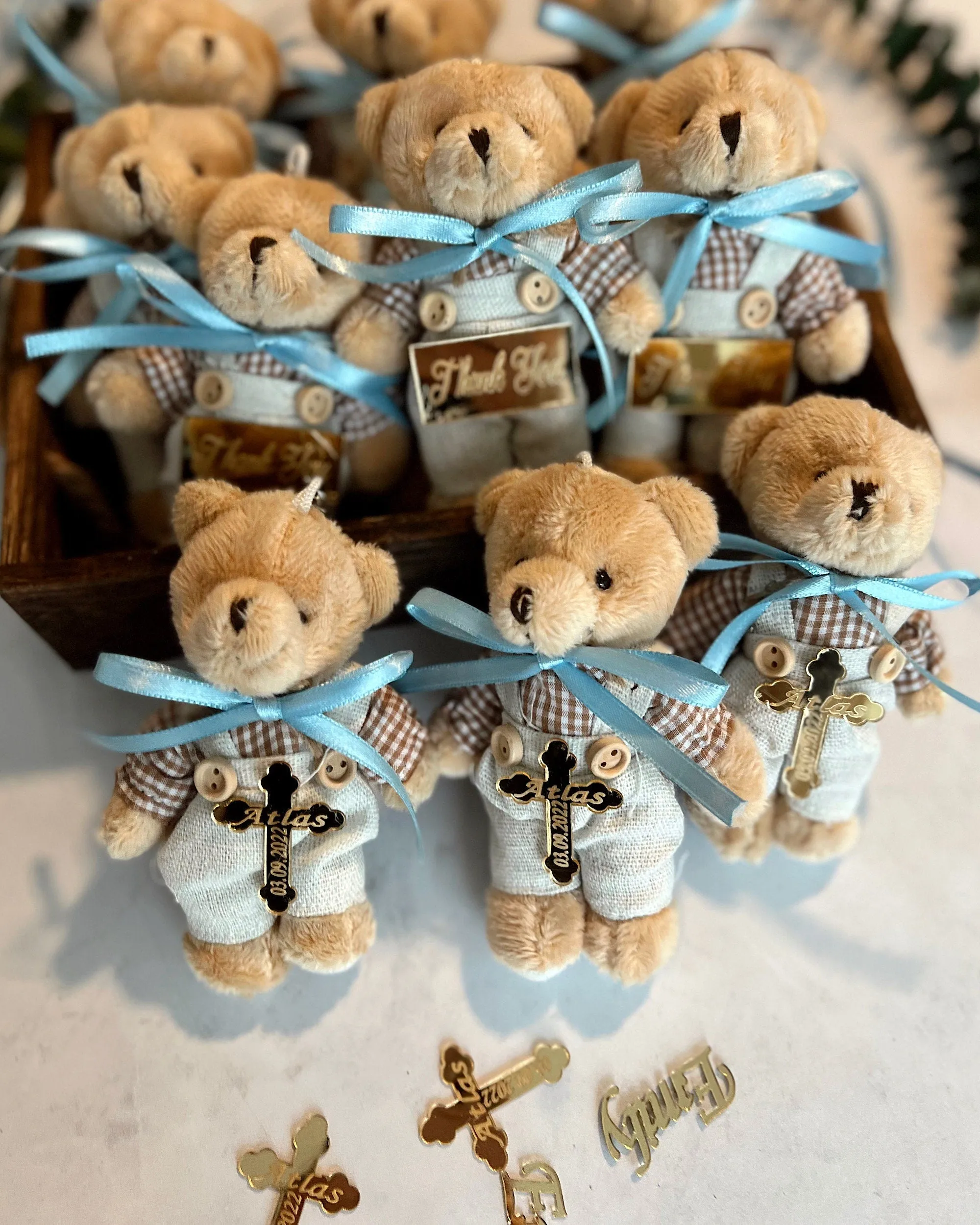 Custom Teddy Bear Baby Shower Favors, Baptism Favors for Boy, Teddy Bear Keychain, Baby Shower Decor, First Birthday Party, Baptism Party