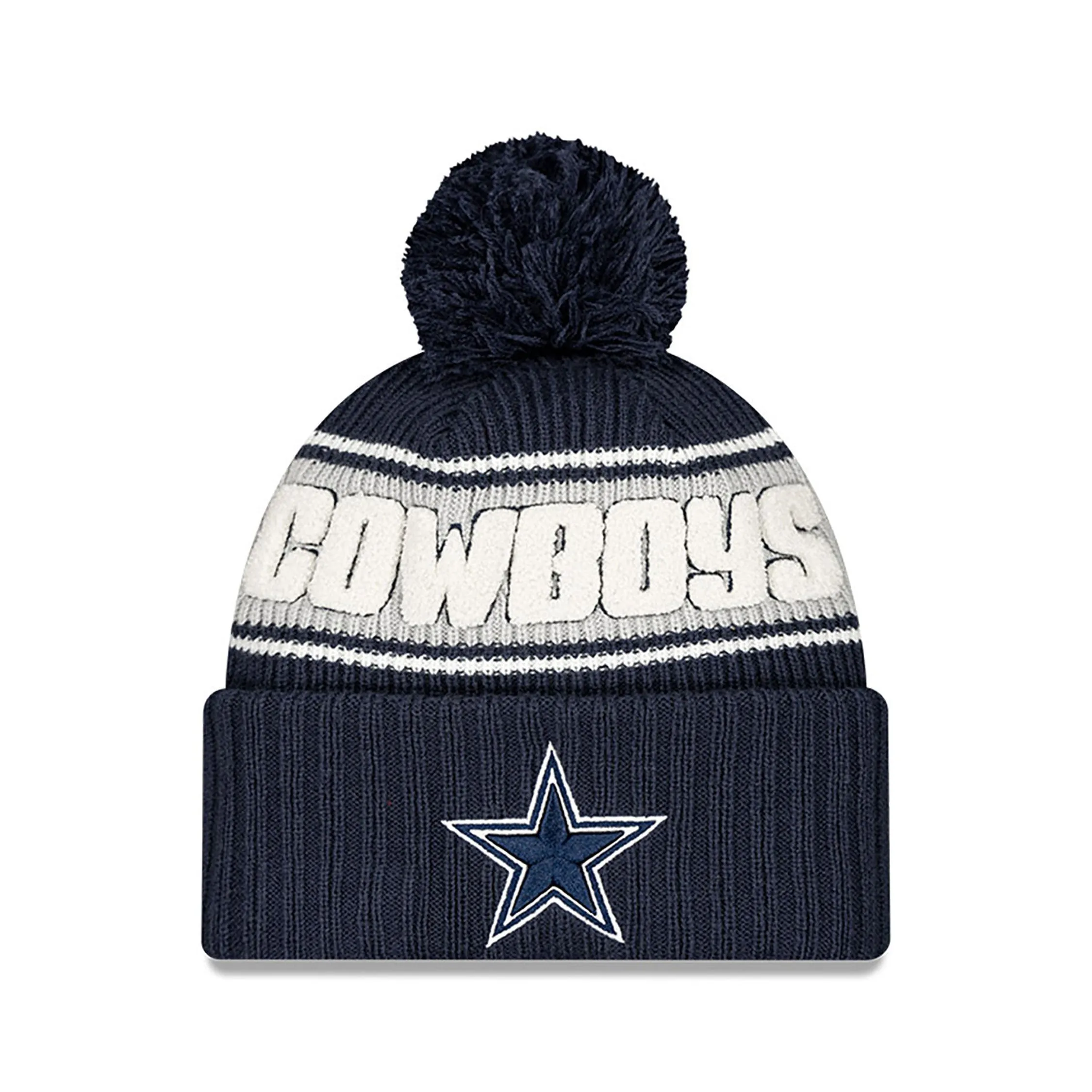 Dallas Cowboys NFL New Era Men's Navy 2024 Sideline Sport Knit Pom Hat