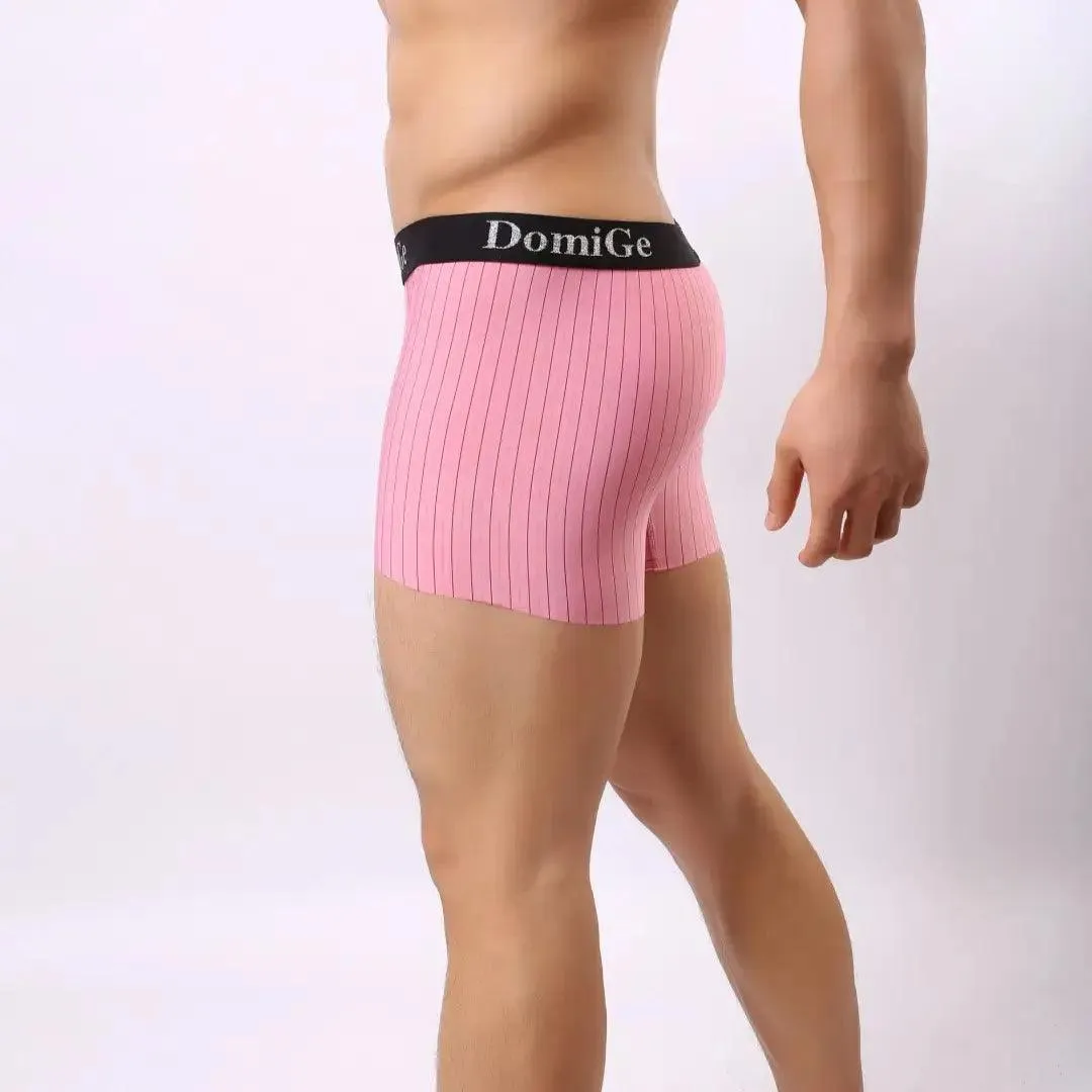 DomiGe Men's Compression Boxers Mid-Rise Striped Boxer Seamless Leg