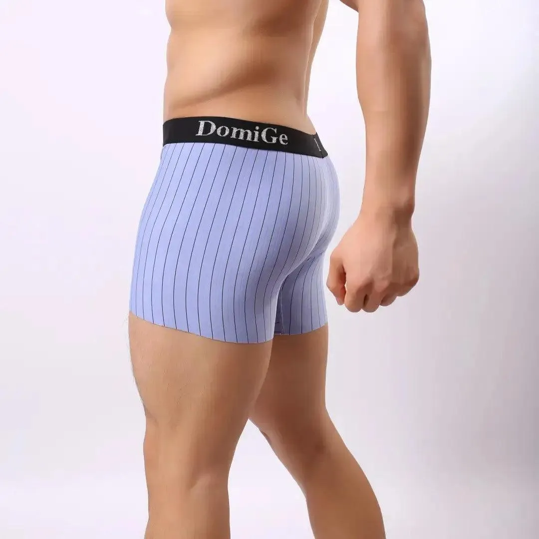 DomiGe Men's Compression Boxers Mid-Rise Striped Boxer Seamless Leg