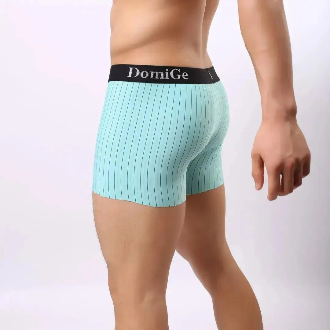 DomiGe Men's Compression Boxers Mid-Rise Striped Boxer Seamless Leg