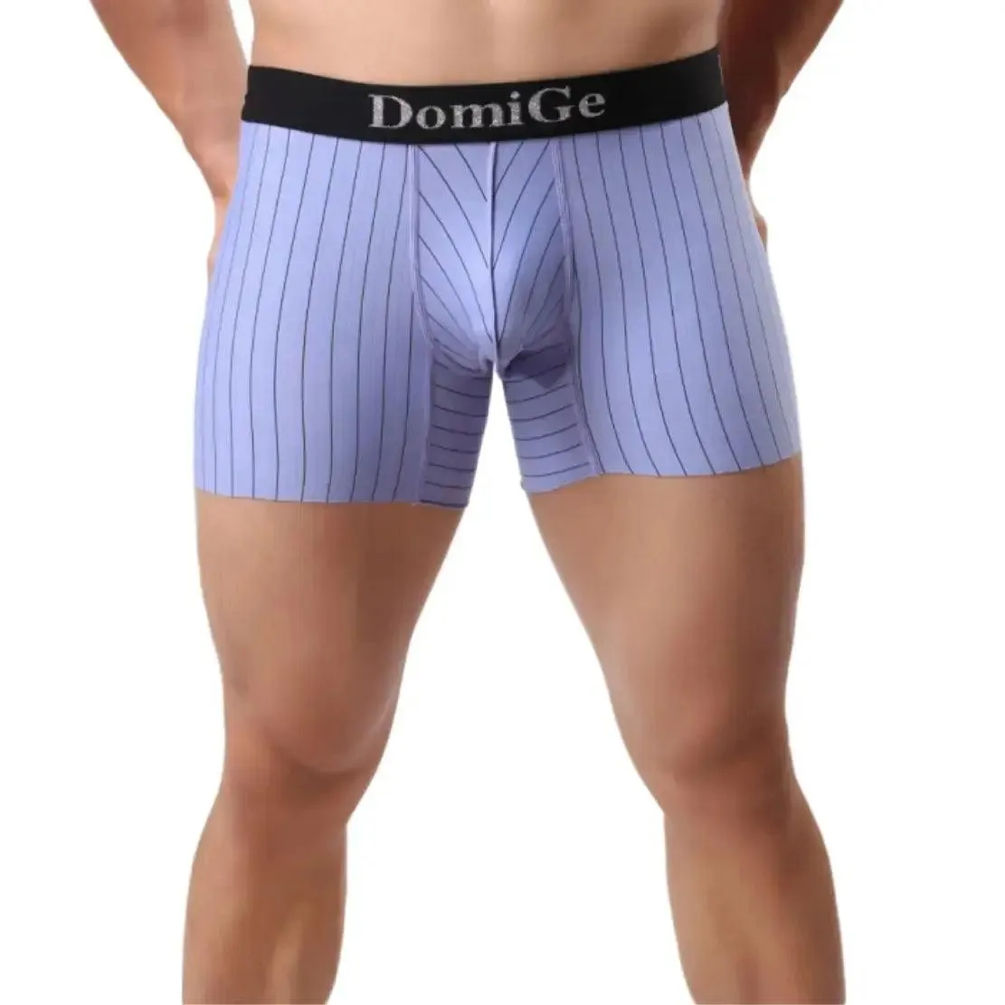 DomiGe Men's Compression Boxers Mid-Rise Striped Boxer Seamless Leg