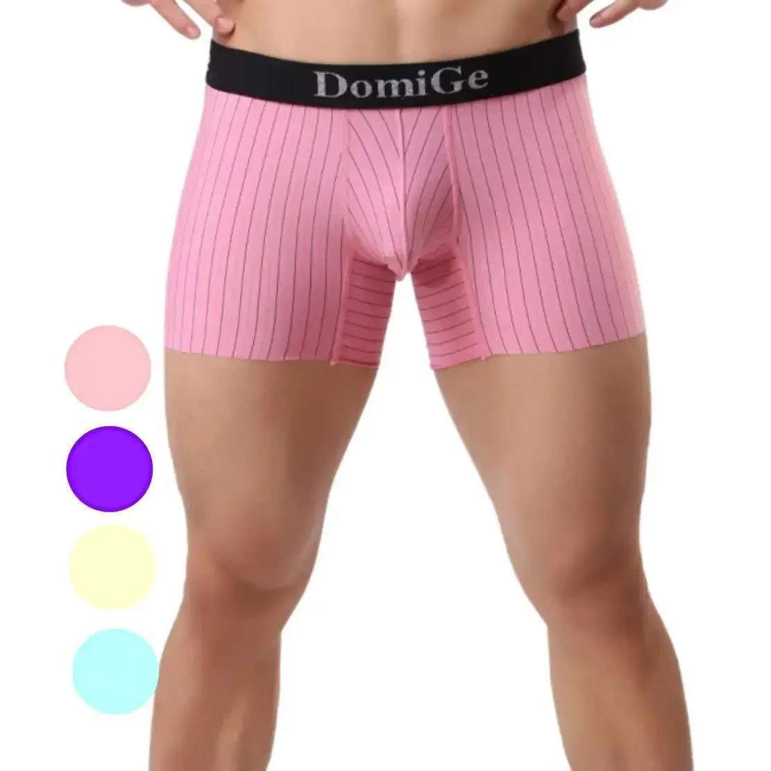 DomiGe Men's Compression Boxers Mid-Rise Striped Boxer Seamless Leg