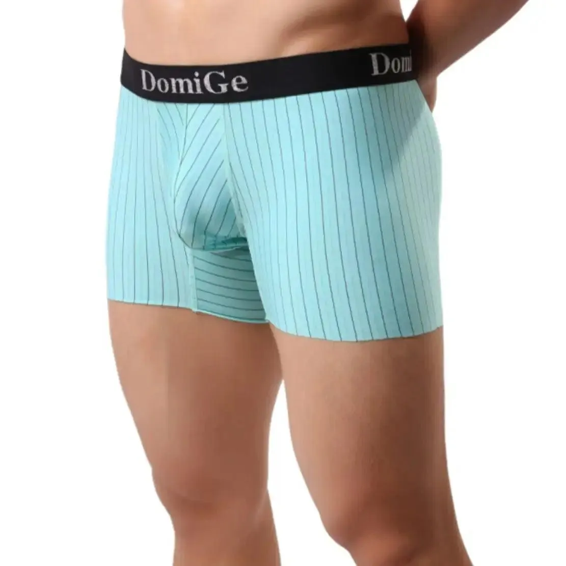 DomiGe Men's Compression Boxers Mid-Rise Striped Boxer Seamless Leg