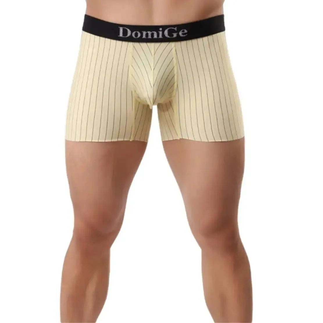 DomiGe Men's Compression Boxers Mid-Rise Striped Boxer Seamless Leg