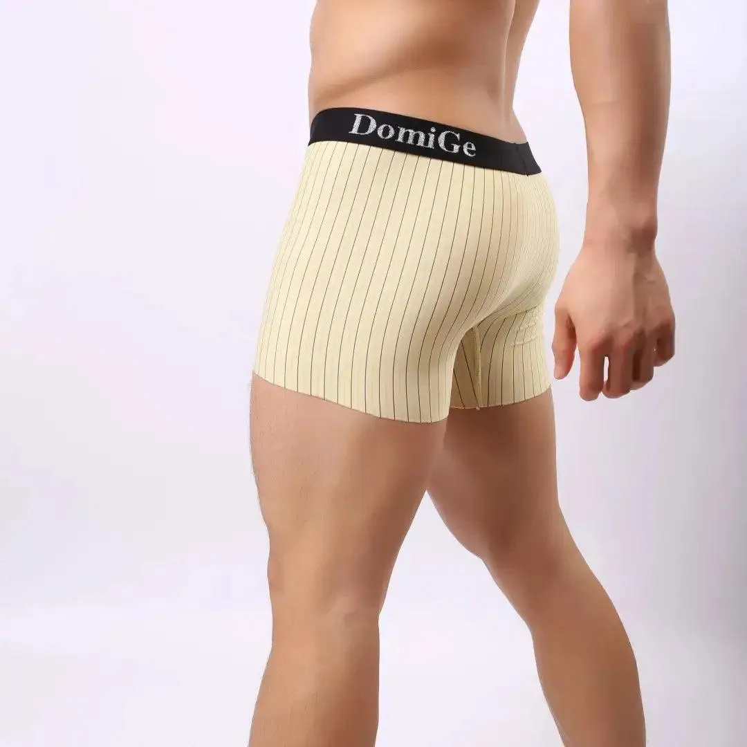 DomiGe Men's Compression Boxers Mid-Rise Striped Boxer Seamless Leg