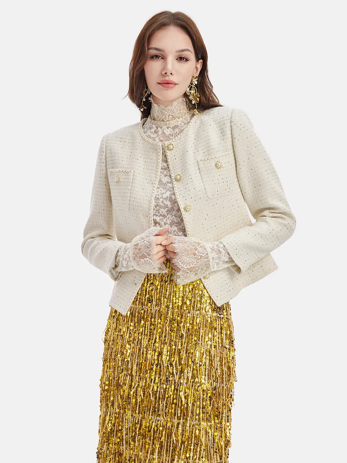 Elegant Woven Beaded Coat