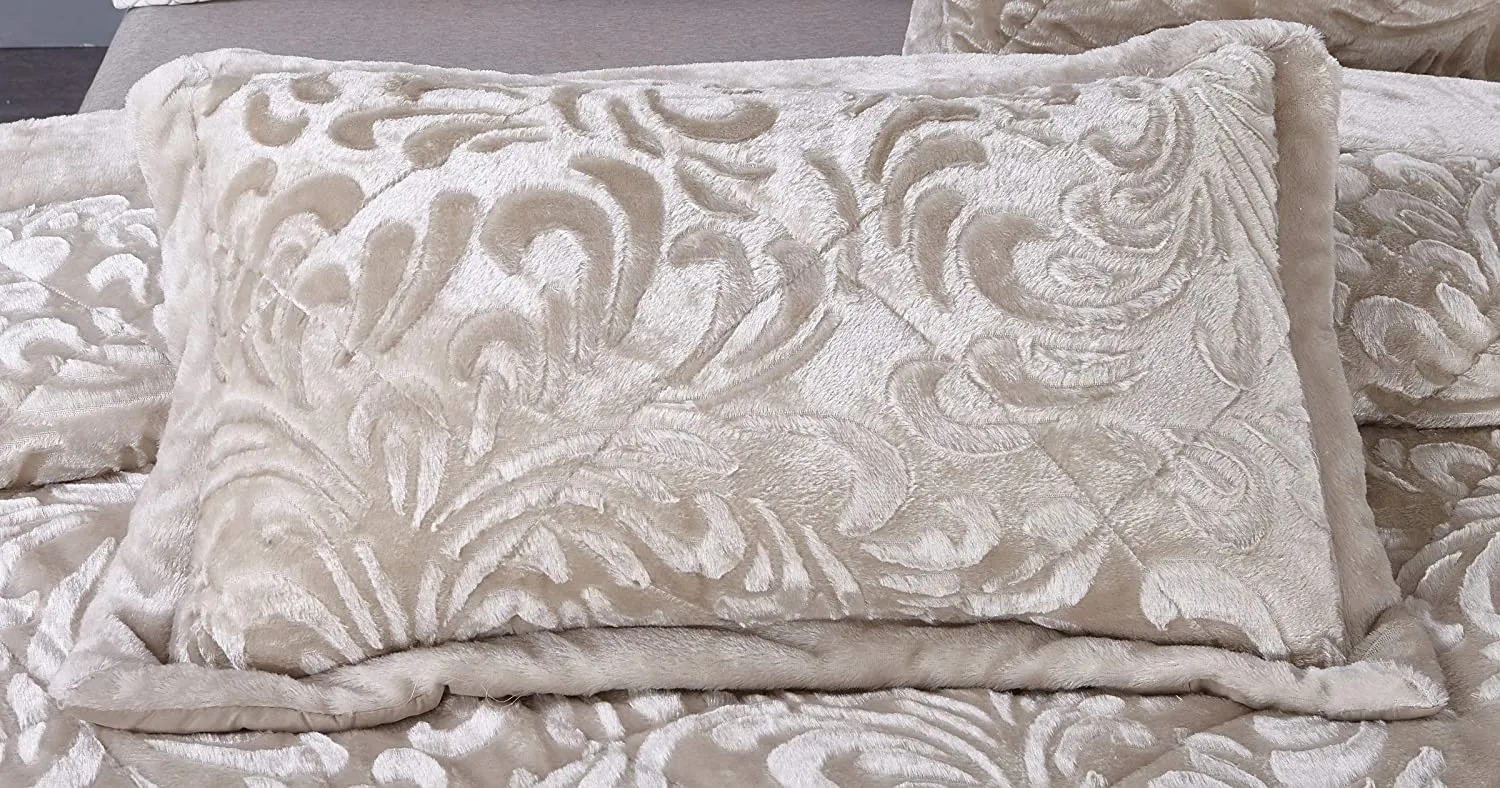 Embossed Teddy Velvet Bedspread 3Pcs Bed Throw Runner & Pillow Shams