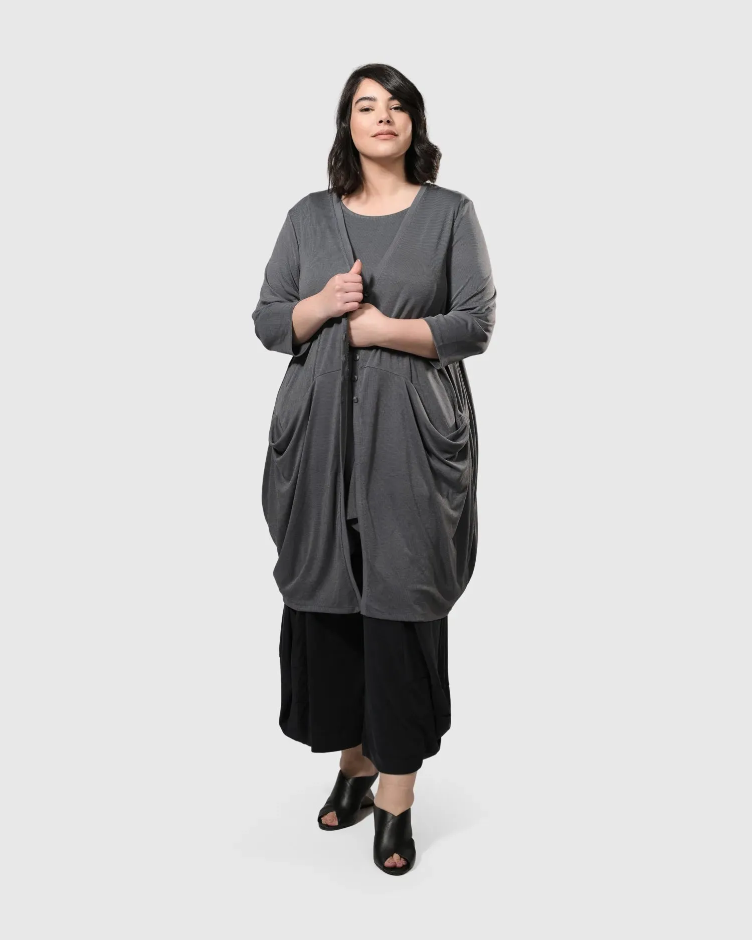 Essential Draped Cocoon Jacket, Grey