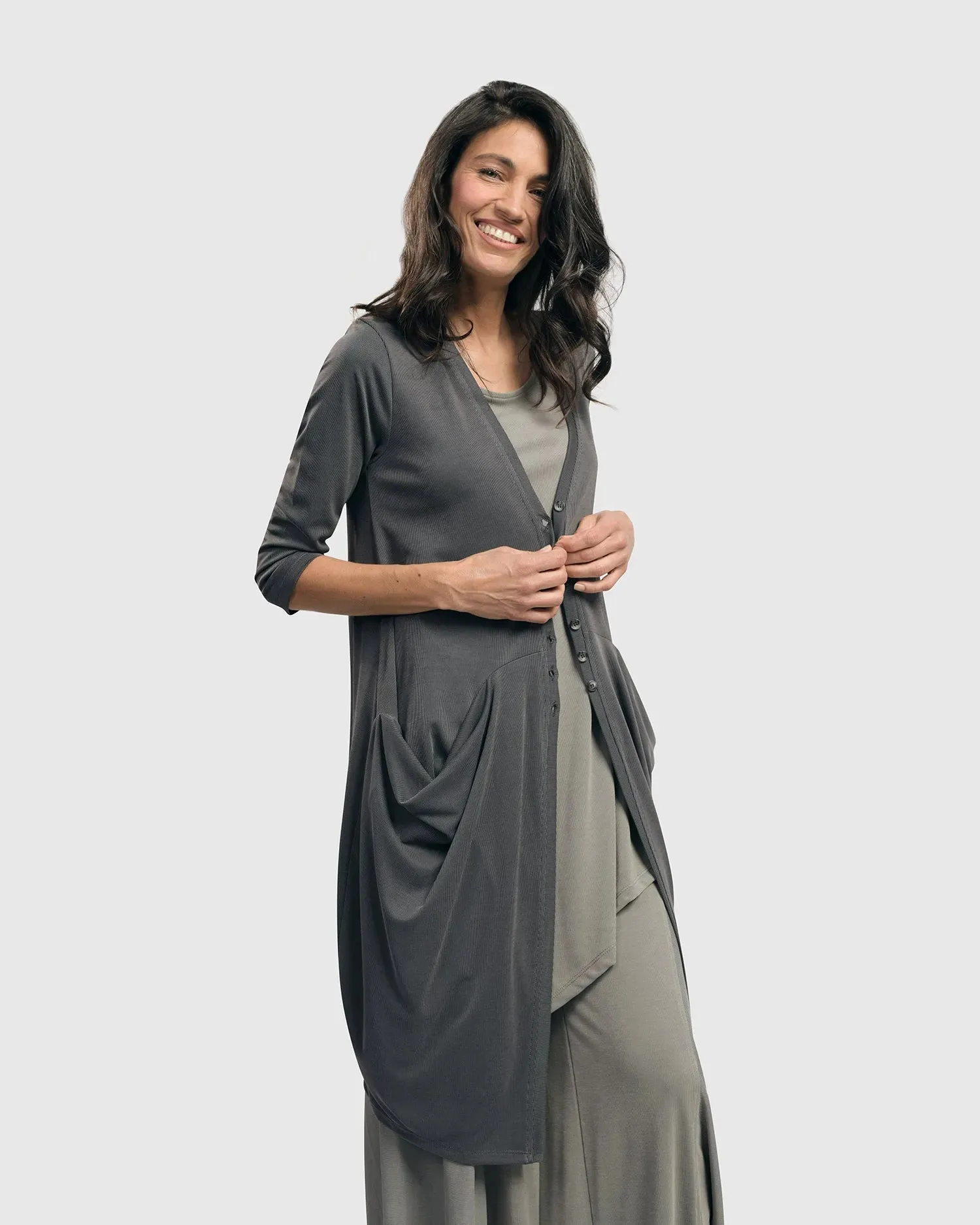 Essential Draped Cocoon Jacket, Grey