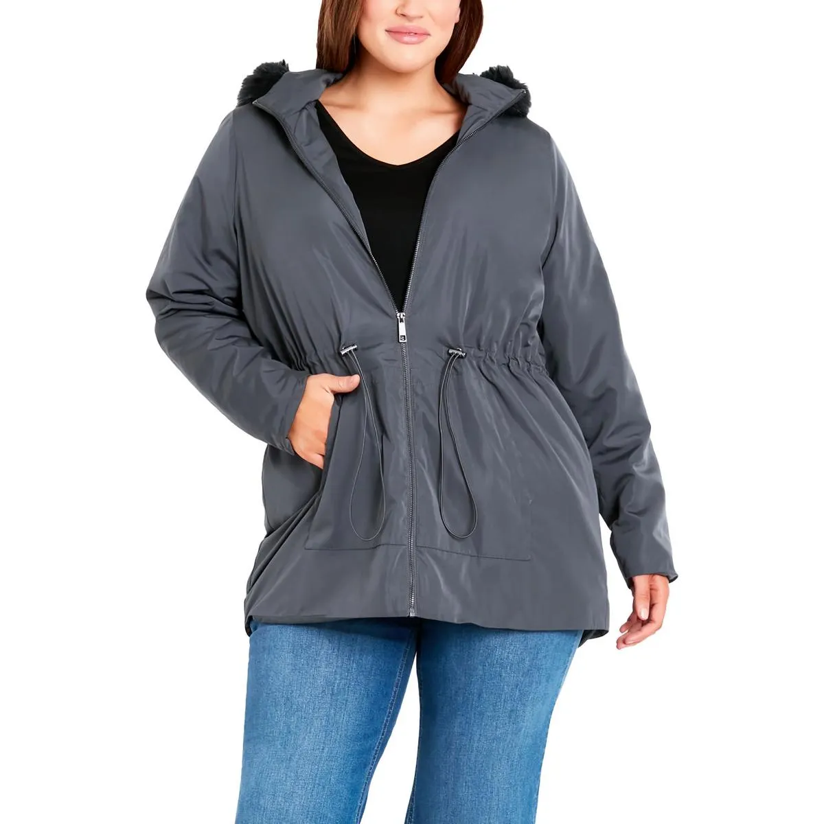 Evans Womens Faux Fur Trim Lightweight Anorak Jacket