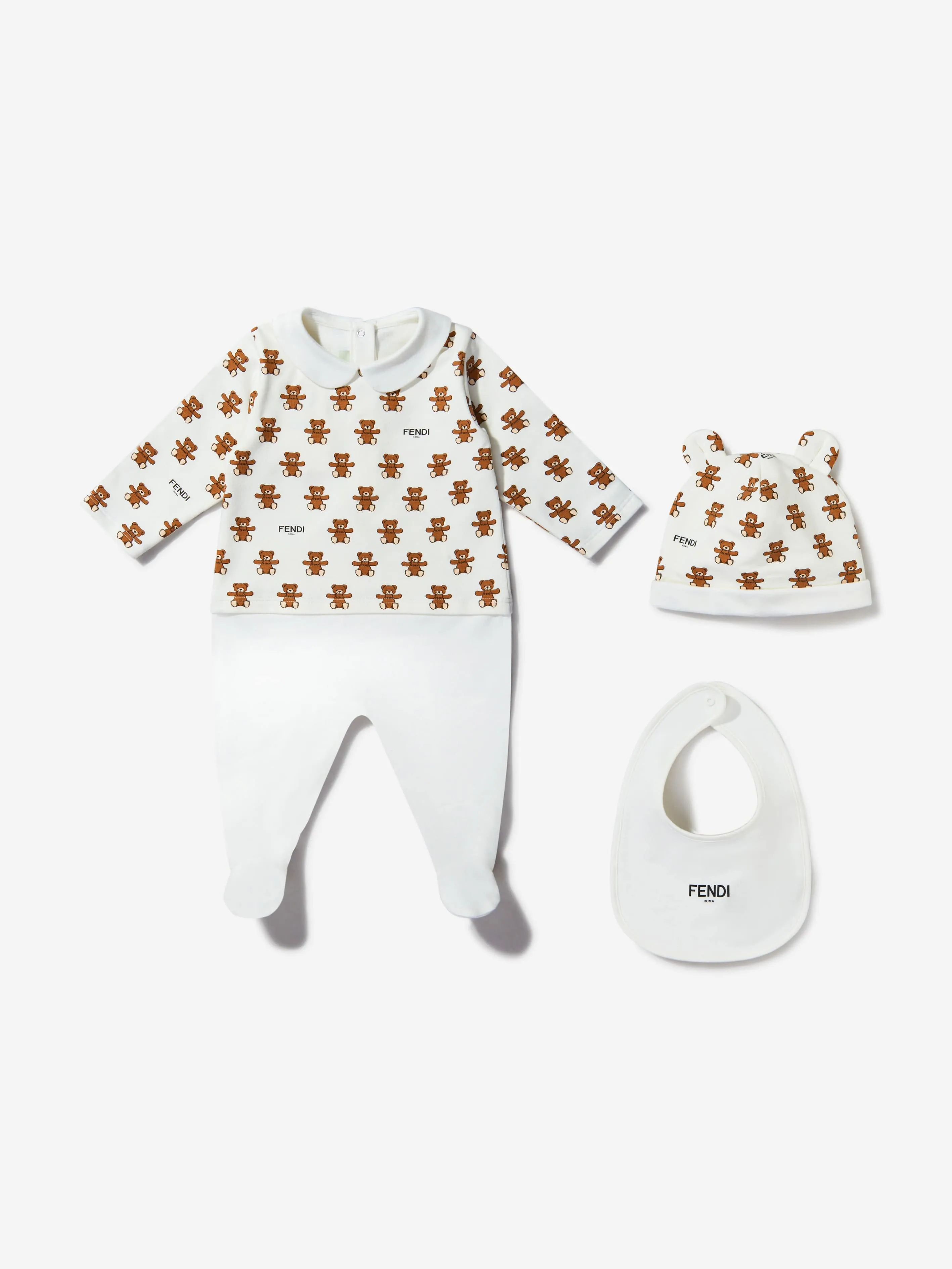 Fendi Baby Unisex Cotton Teddy Babygrow Gift Set (3 Piece)