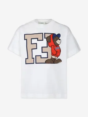 Fendi Boys Bear Logo T-Shirt in White