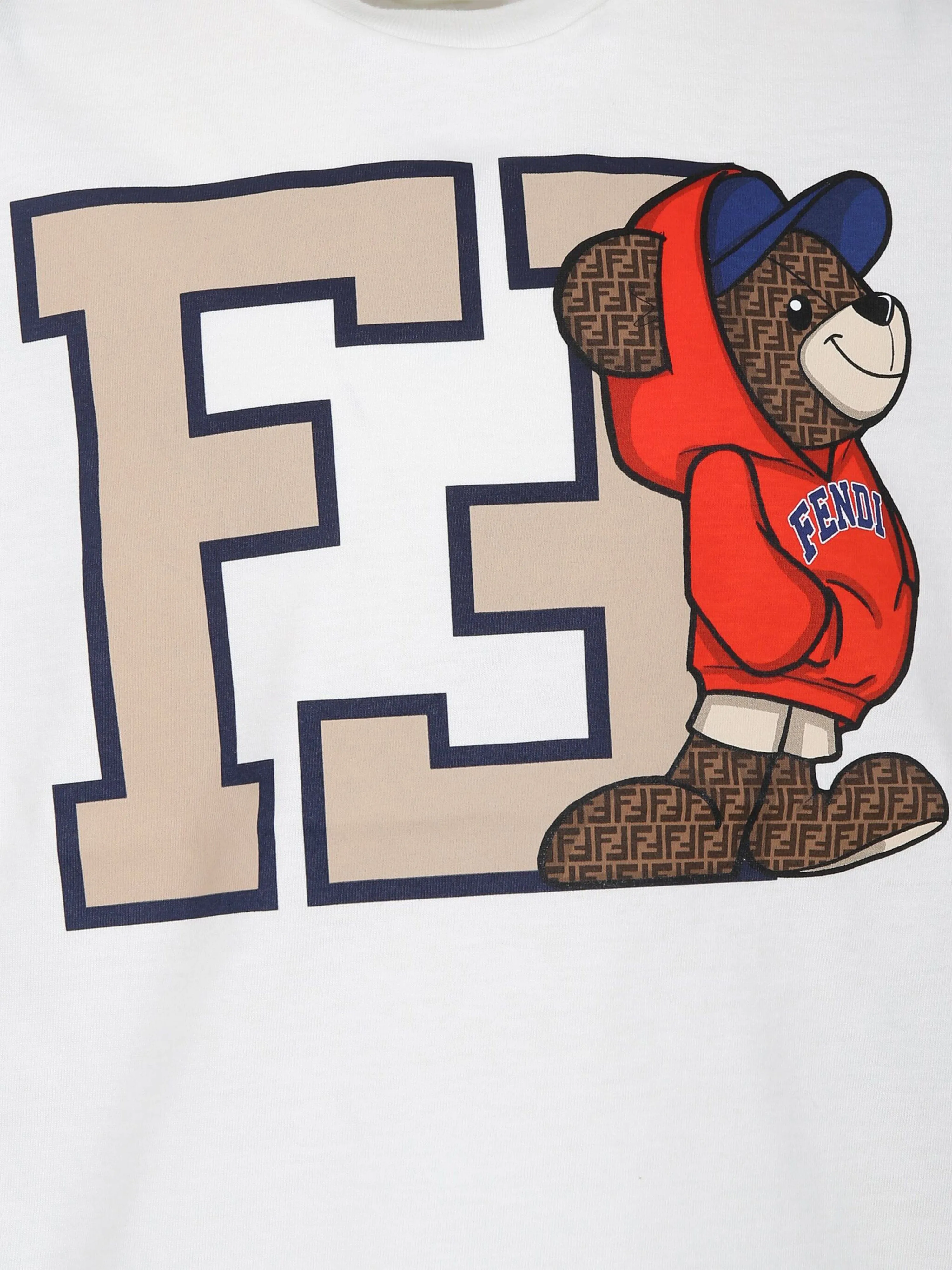 Fendi Boys Bear Logo T-Shirt in White