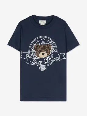 Fendi Kids Bear Logo T-Shirt in Navy