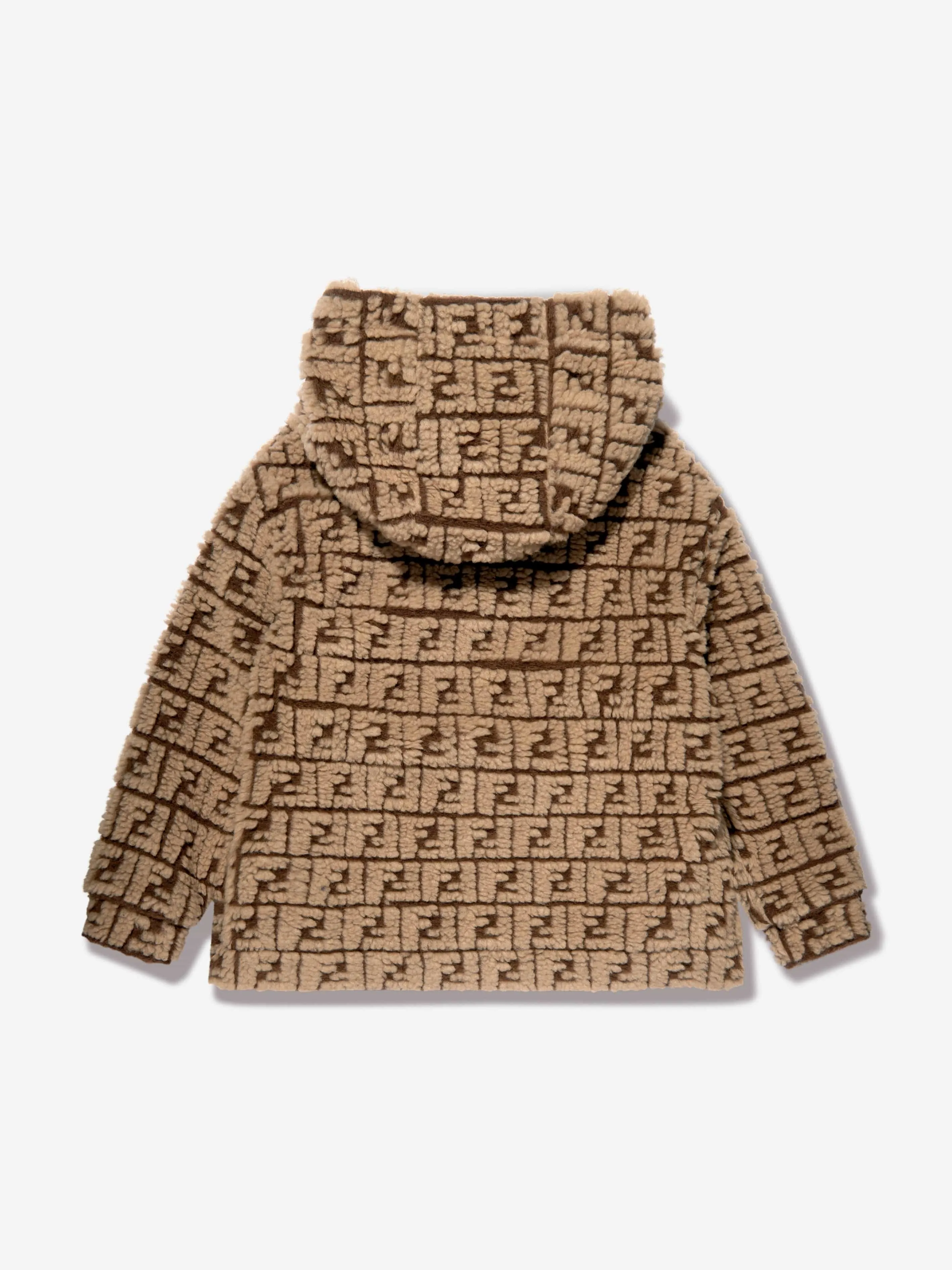 Fendi Kids FF Teddy Wool Hoodie in Beige