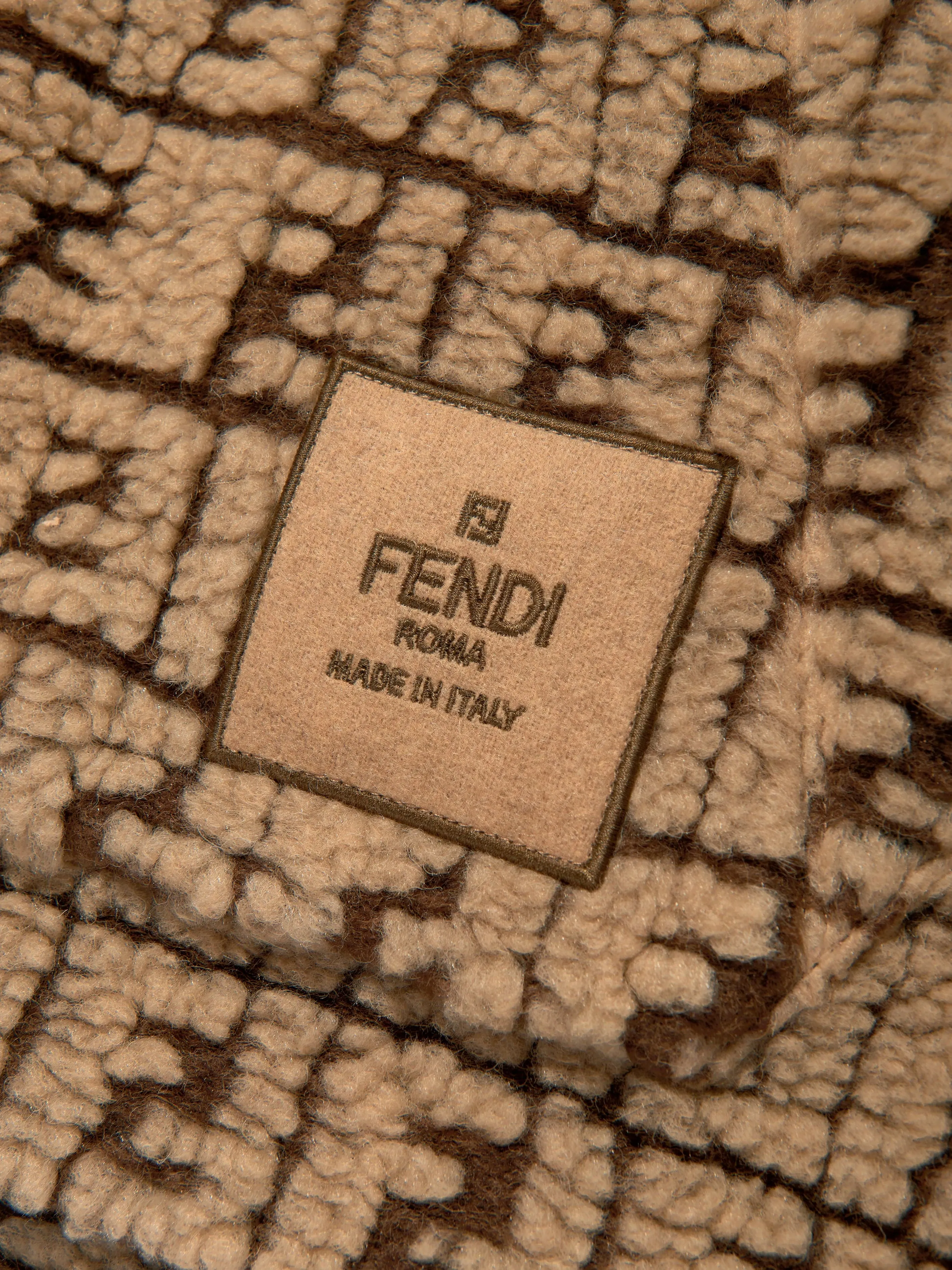 Fendi Kids FF Teddy Wool Hoodie in Beige