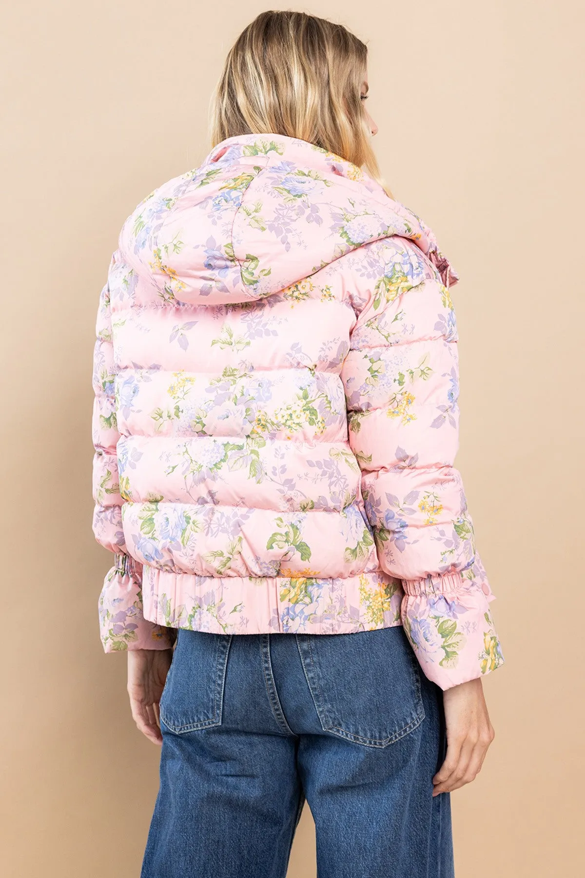 Floral Puffer Jacket in Pink