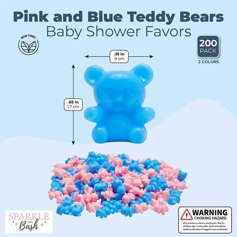 Gender Reveal Party Favors, Mini Teddy Bears (Blue, Pink, 0.65 in, 200 Pack)