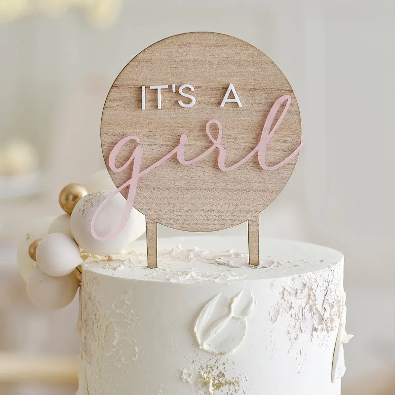 Ginger Ray It's a Girl Wooden Baby Shower Cake Topper