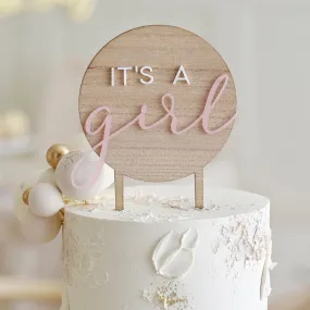 Ginger Ray It's a Girl Wooden Baby Shower Cake Topper