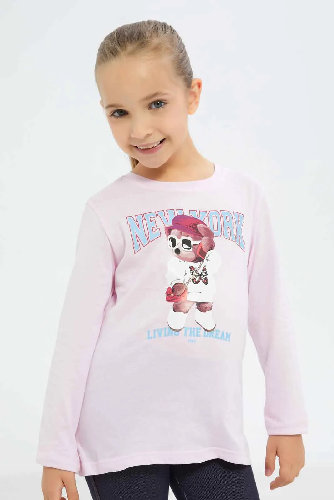 Girls Pink Teddy Bear T-Shirt