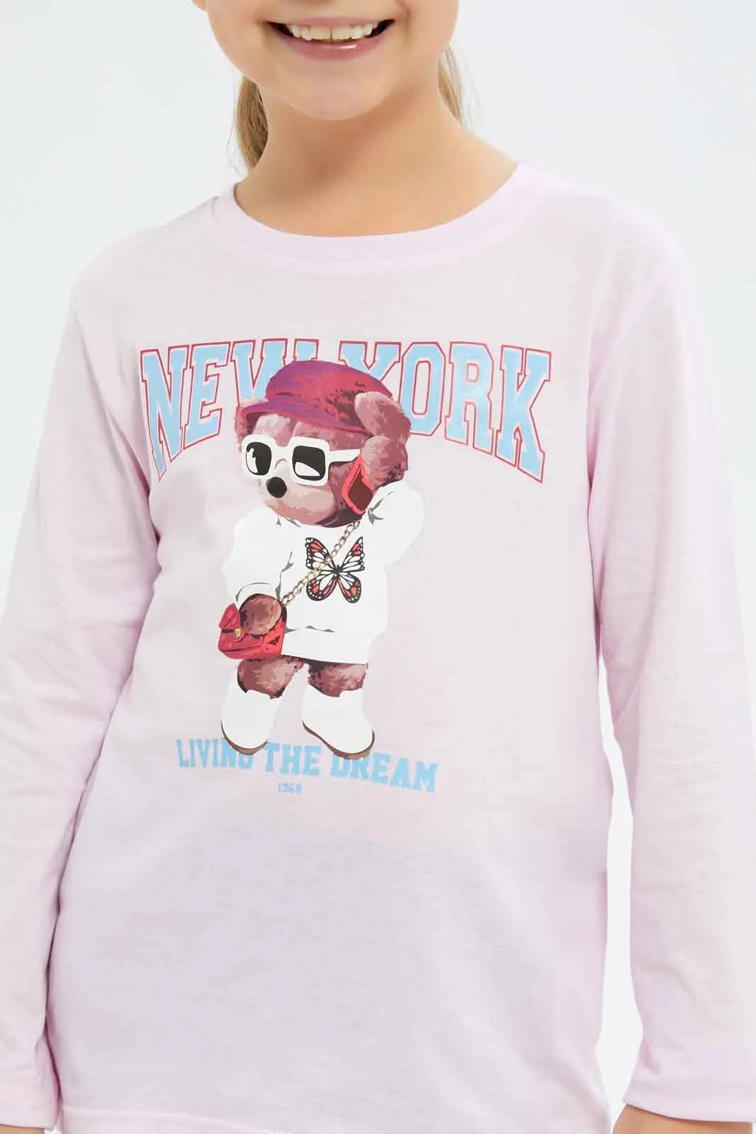 Girls Pink Teddy Bear T-Shirt