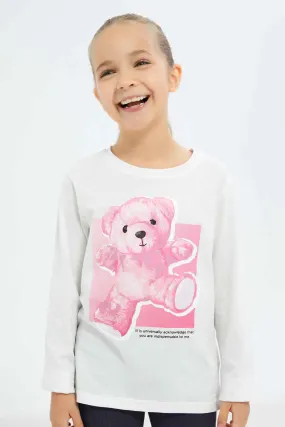 Girls White Teddy Bear T-Shirt