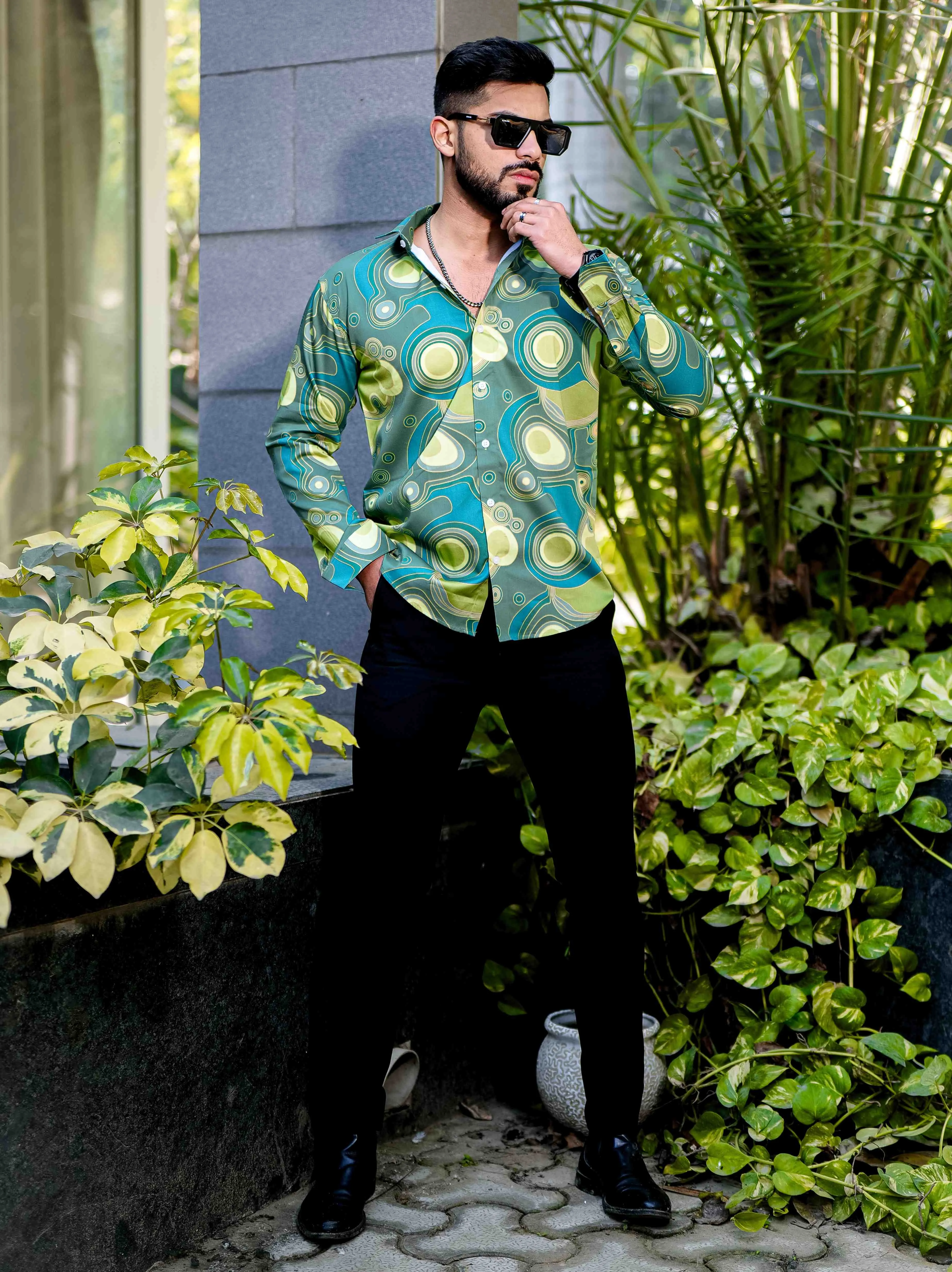 Green Giza Cotton Print Premium Shirt