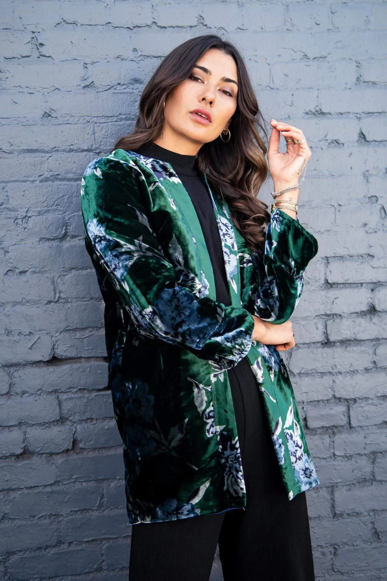 Green Velvet Bloom Car Coat