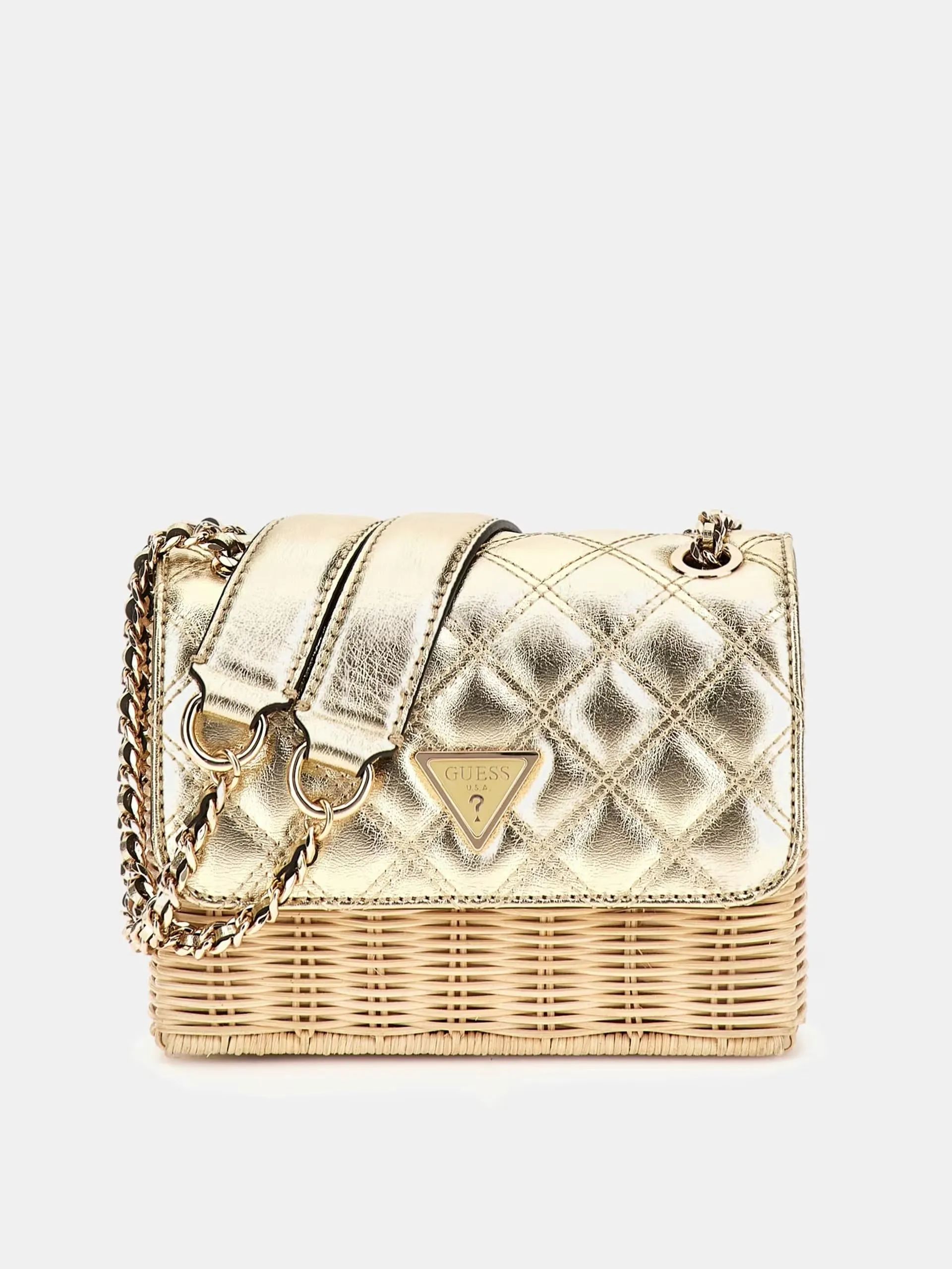 Guess Giully Wicker Convertible Crossbody - Natural/Gold