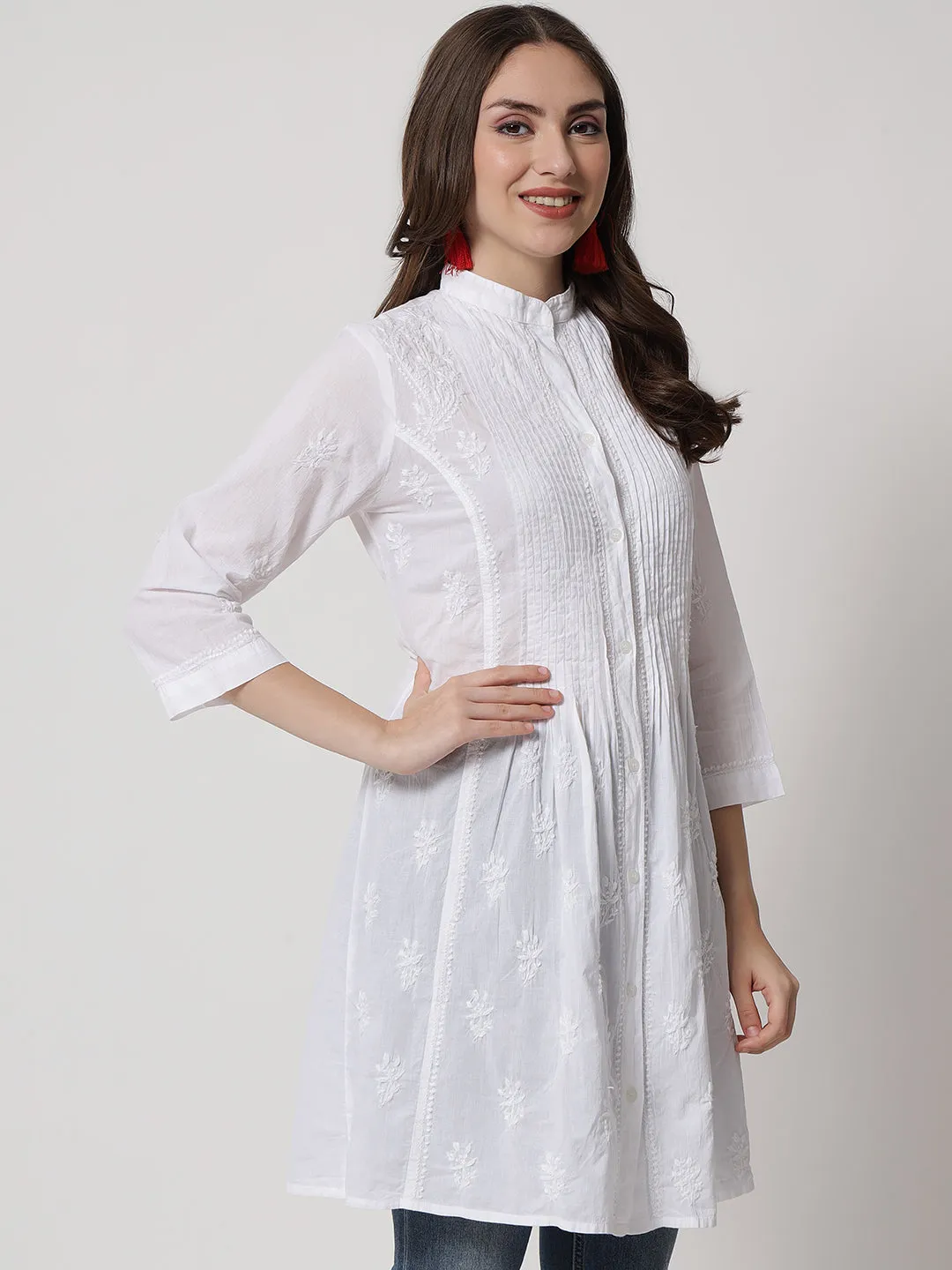 Hand Embroidered Women  Chikankari Cotton Tunic-PC924