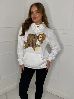 Headless Chain Teddy Print Hoodie - White