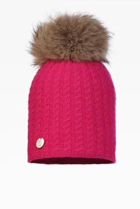 Heidi Cable Pom Pom Hat - Real Fur