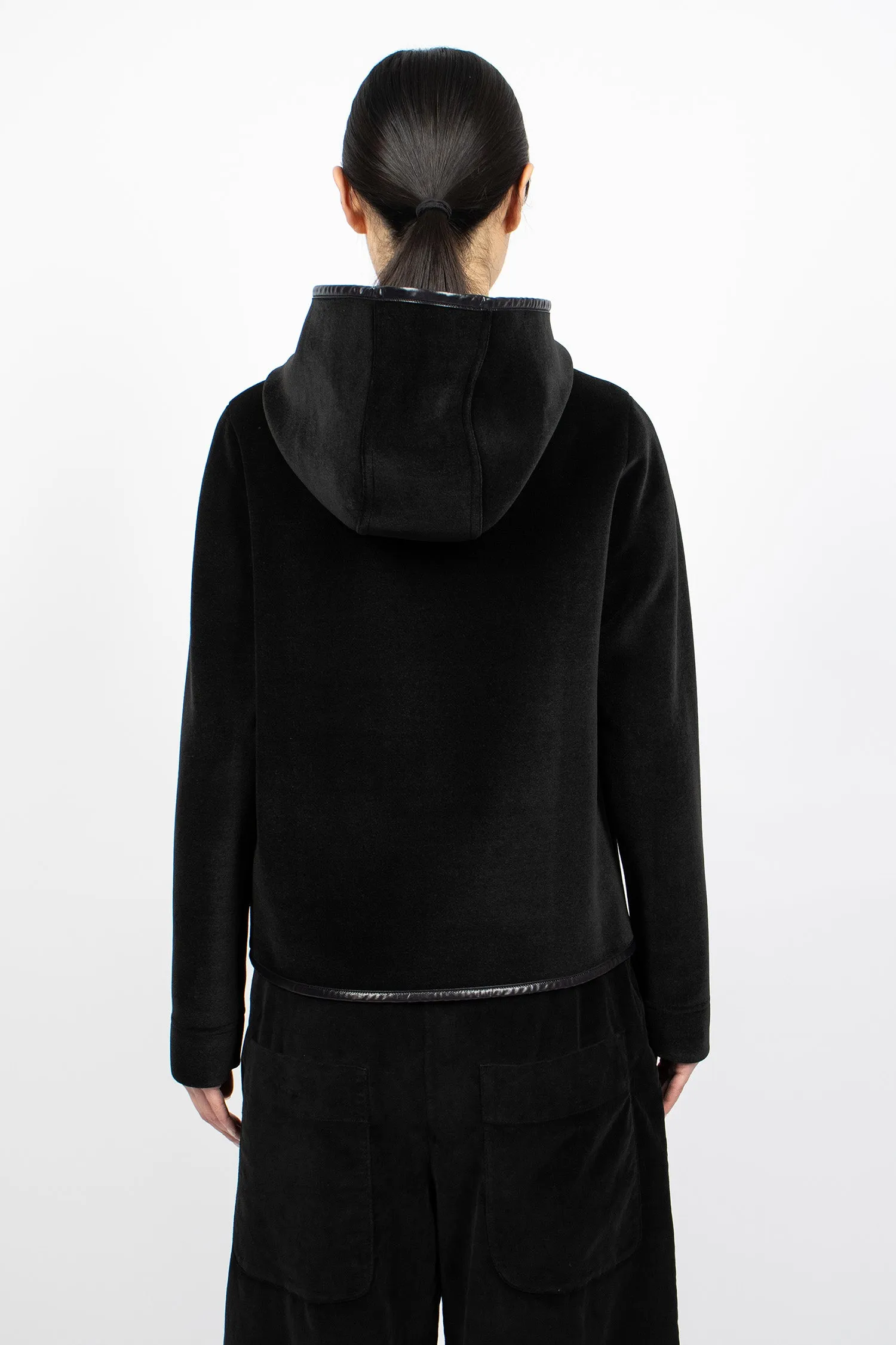 Hooded Velour Zip Jacket Black