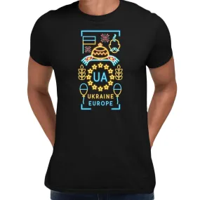 I Stand With Ukraine National Symbols Neon Black T-shirt