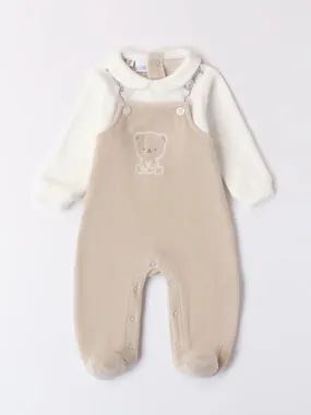 iDO - baby all in one, cream and beige, mock dungaree