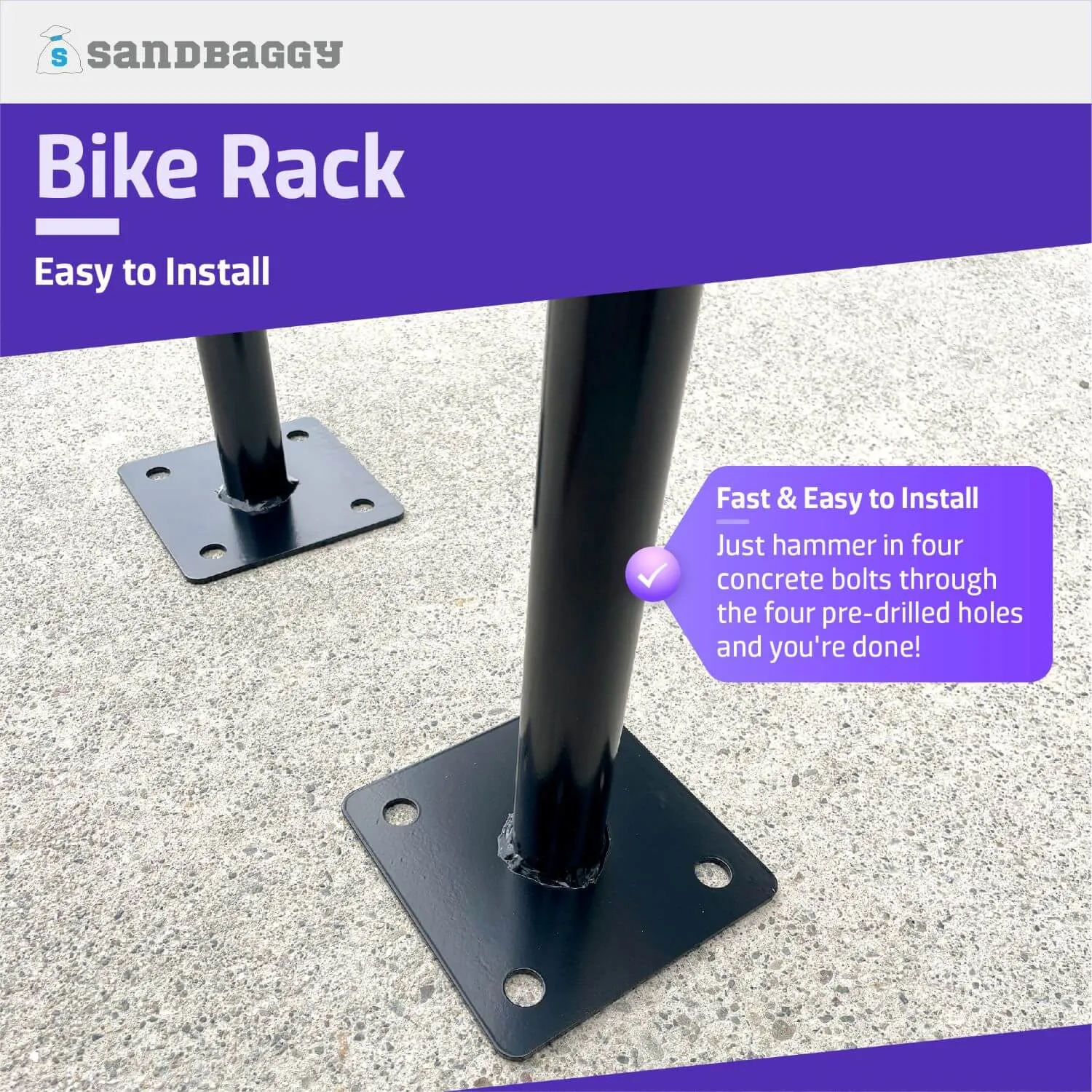 In Ground Bike Rack | U Shaped, Commercial, Outdoor, 1 Loop, Galvanized Steel | Black, 14.5" x 34"