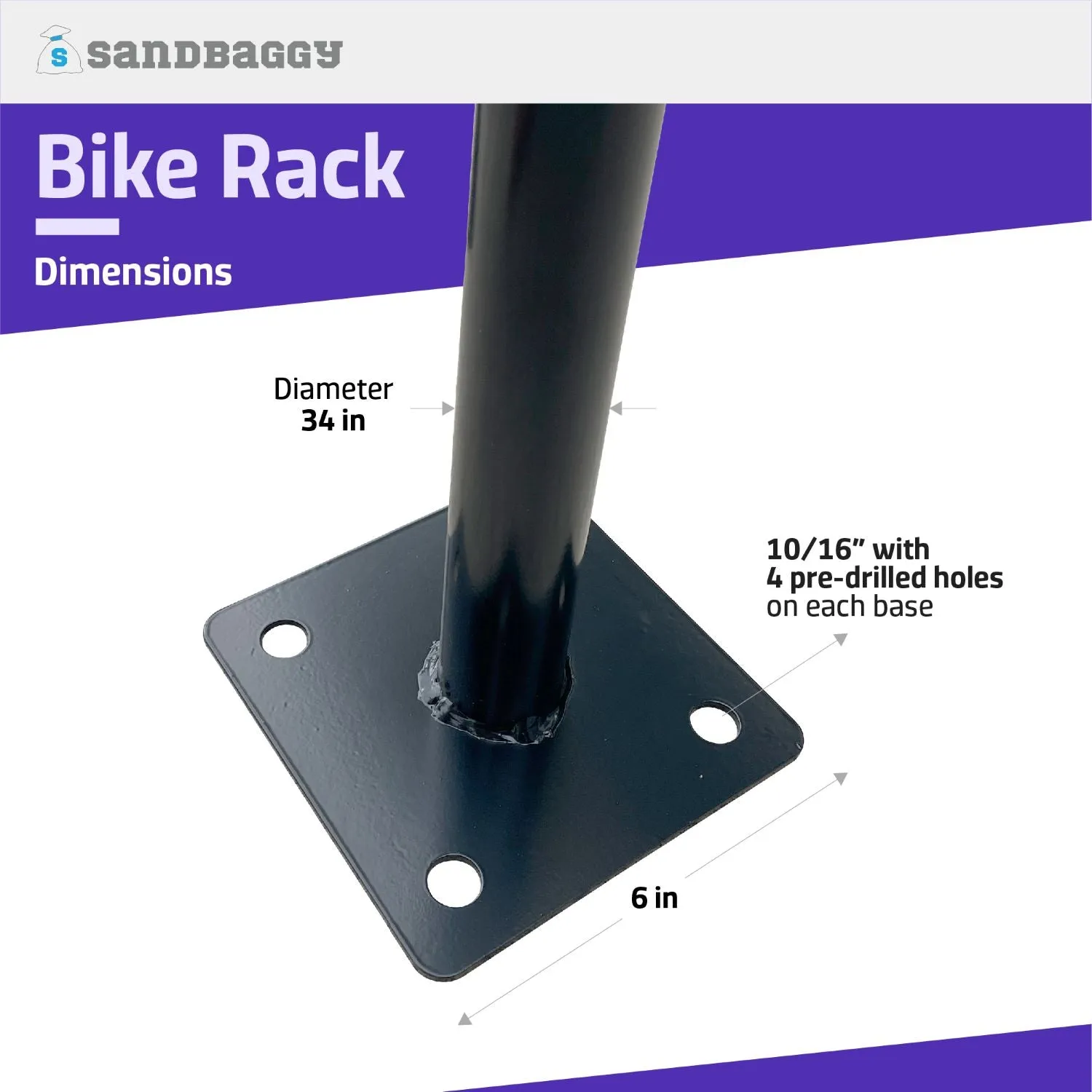 In Ground Bike Rack | U Shaped, Commercial, Outdoor, 1 Loop, Galvanized Steel | Black, 14.5" x 34"